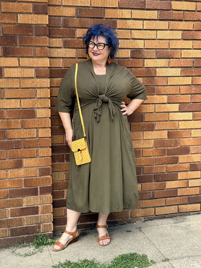 Blue Sky Bamboo Linen Shauna Dress-Khaki  In Full Swing