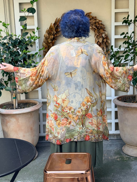 Citron Open Front Georgette Kimono-Vintage Art Noveau