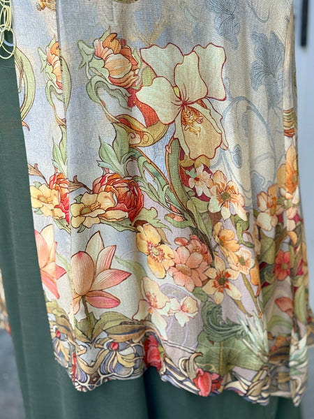 Citron Open Front Georgette Kimono-Vintage Art Noveau