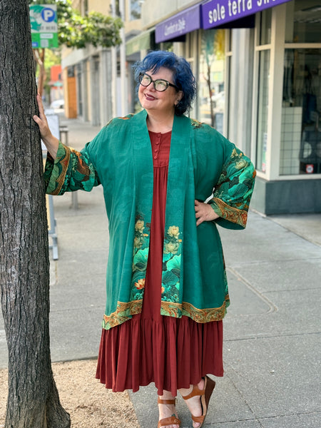 Citron Open Front Kimono-Koi Fish Sea Wave