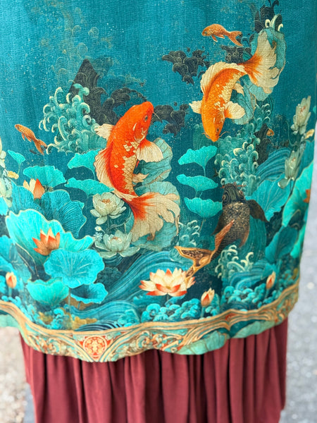 Citron Open Front Kimono-Koi Fish Sea Wave