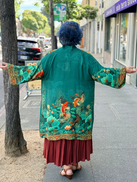Citron Open Front Kimono-Koi Fish Sea Wave