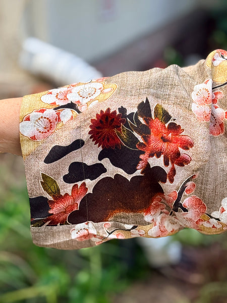 Citron Open Front Kimono-Fans Cherry Blossom