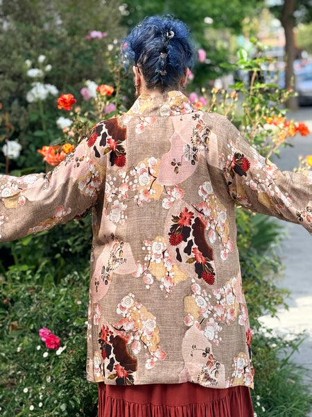 Citron Open Front Kimono-Fans Cherry Blossom