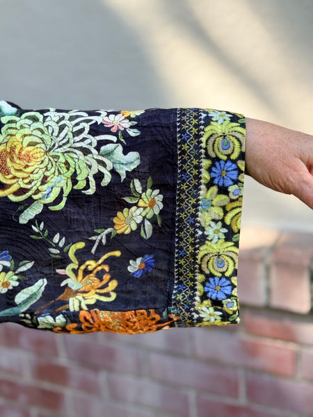 Citron Open Front Kimono-Mums Border