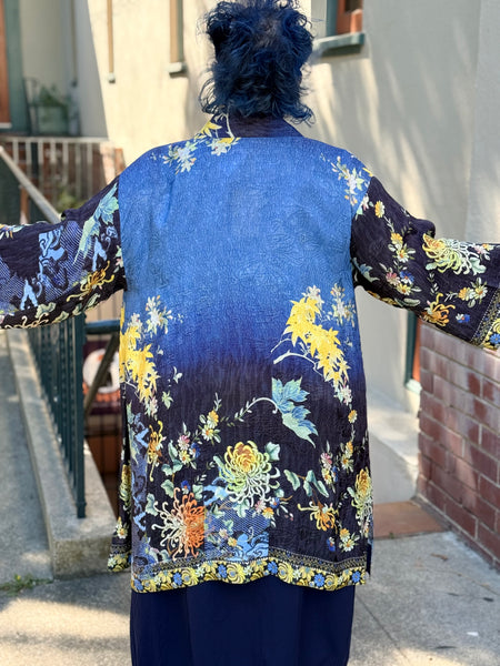 Citron Open Front Kimono-Mums Border