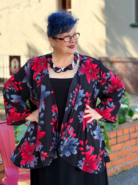 Klaveli 3/4 Floral Jacket-Red/Black