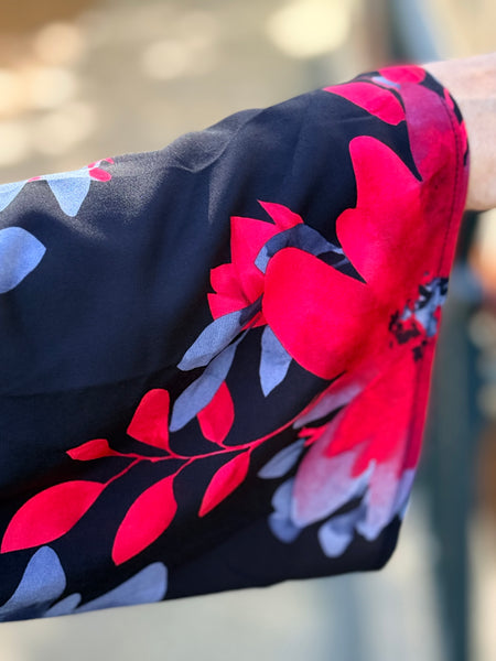 Klaveli 3/4 Floral Jacket-Red/Black