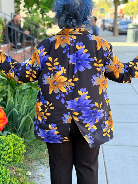 Klaveli L/S Blouse with Back Slit-Multi Blue