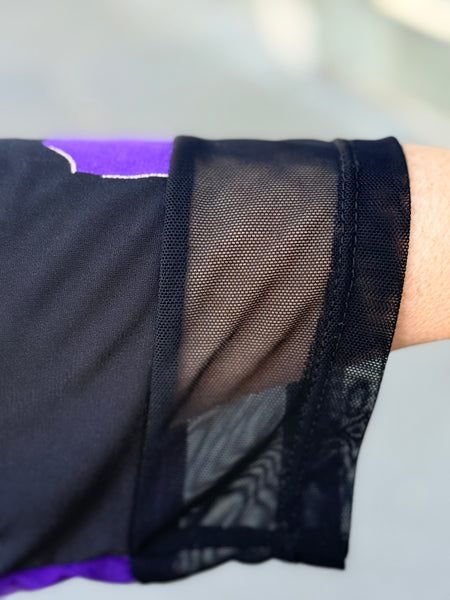Klaveli 3/4 Sleeve Mesh Trim Tunic-Black/Purple