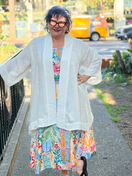 Citron Open Front Kimono-White