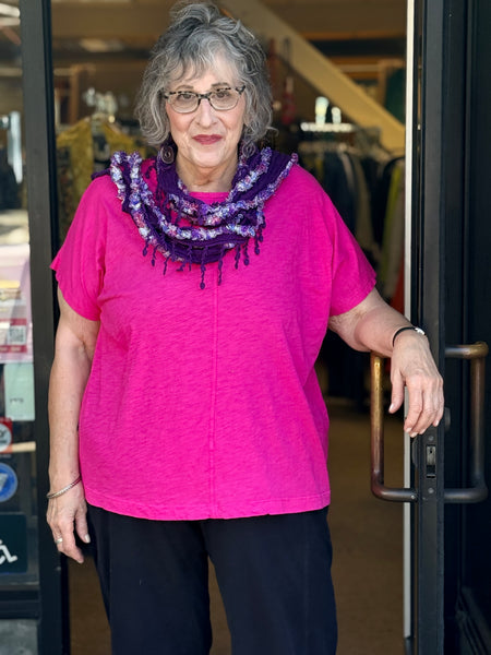 Jess and Jane Center Seam Boxy Dolman Top- Fuschia