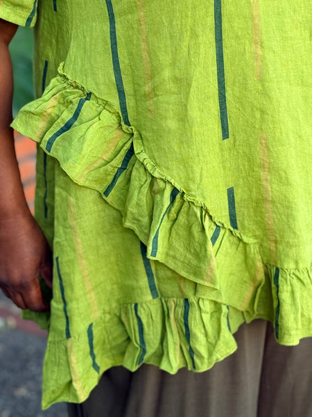 Transparente Ruffle Linen Tunic-Kiwi