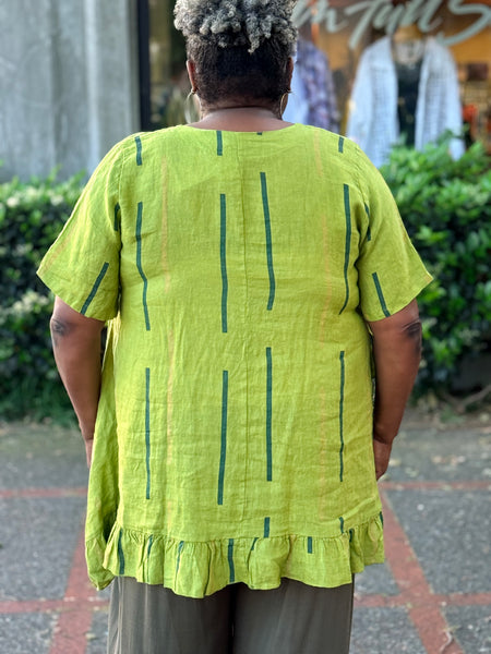 Transparente Ruffle Linen Tunic-Kiwi