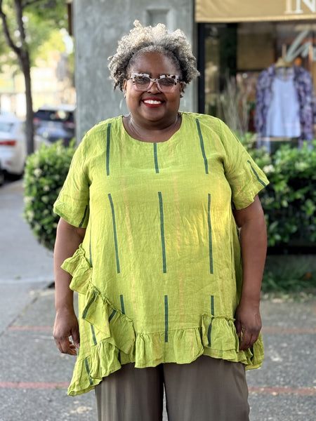 Transparente Ruffle Linen Tunic-Kiwi