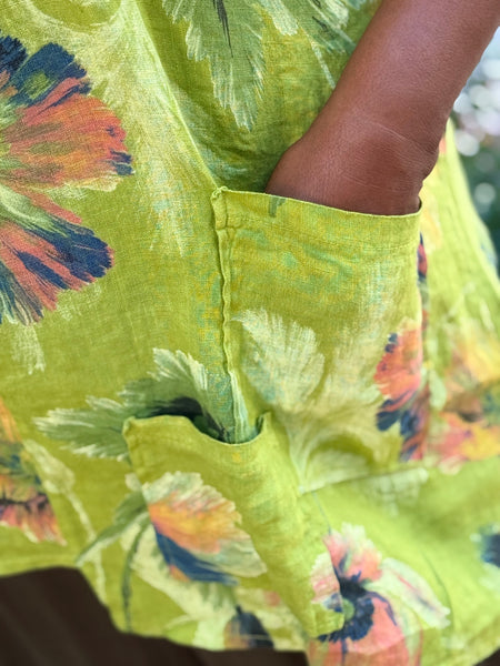 Transparente Linen Flower Top- Kiwi