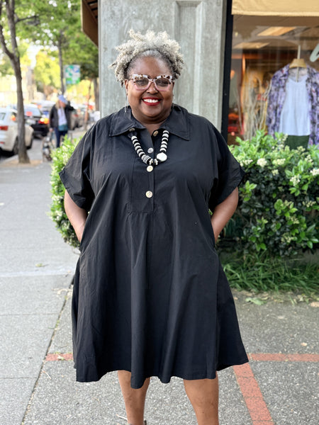 Transparente Cotton Coat Dress-Black