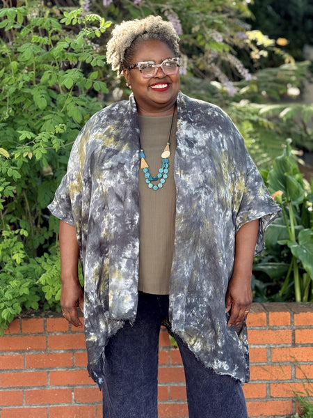 Heyne Bogut Linen Gauze Tie-Dye Cardigan- Grey/Green