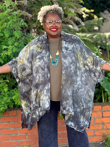 Heyne Bogut Linen Gauze Tie-Dye Cardigan- Grey/Green