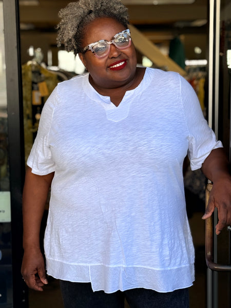Jess and Jane Notch Neck Swing Tee- White