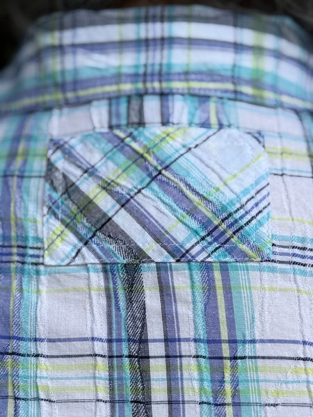 Habitat Blurred Plaid Boyfriend Shirt-Blue Sky
