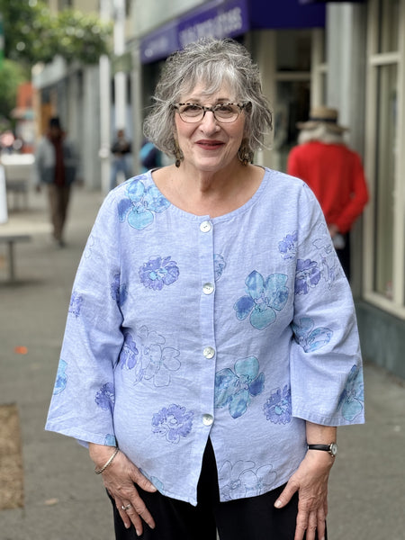 Habitat Floral Linen Button Up- Cornflower