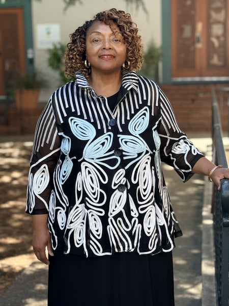 Damee Stripe and Soutache Flare Jacket