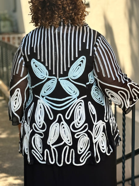 Damee Stripe and Soutache Flare Jacket