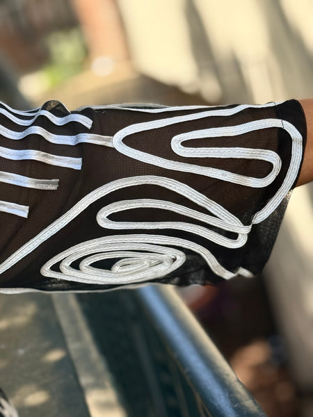 Damee Stripe and Soutache Flare Jacket