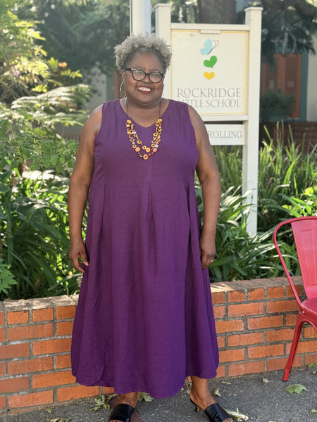 Kleen Linen Pleats Dress-Cabernet