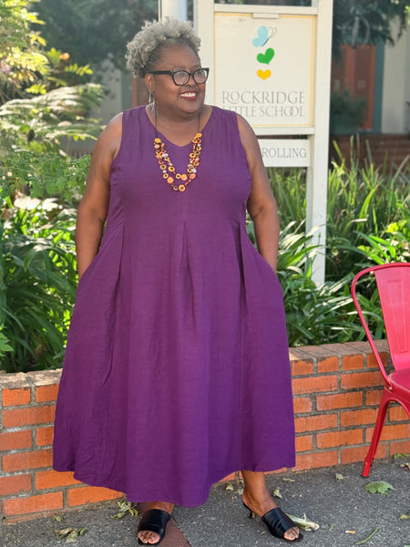Kleen Linen Pleats Dress-Cabernet