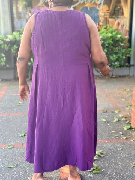 Kleen Linen Pleats Dress-Cabernet