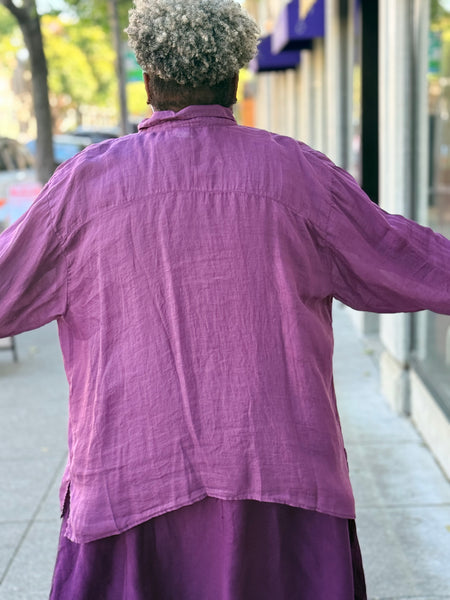 Kleen Ramie 3/4 Sleeve Pocket Shirt-Cabernet