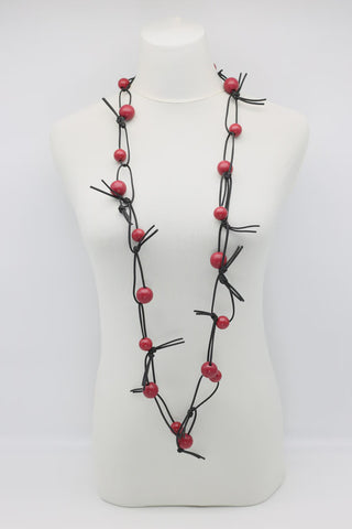 Jianhui London Beads on Leatherette Chord- Red/Black