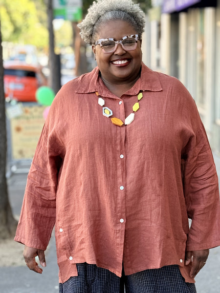 Amorosa Oversized Linen Button Down- Redwood