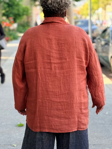 Amorosa Oversized Linen Button Down- Redwood