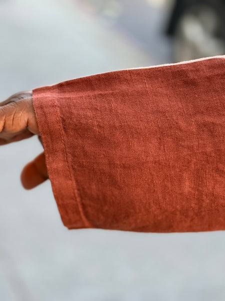 Amorosa Oversized Linen Button Down- Redwood