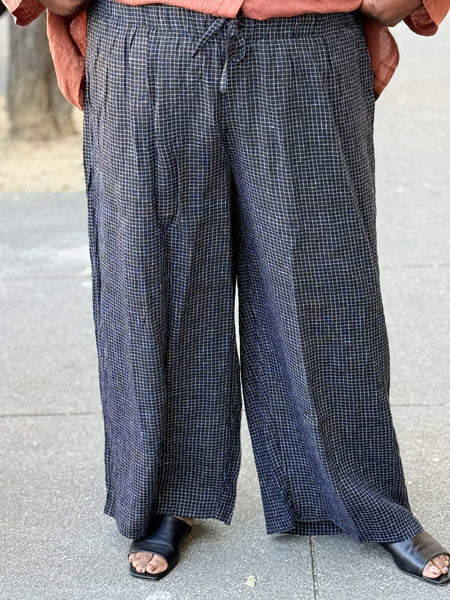 Eileen Fisher Organic Linen Grid Wide Leg Pant- Black/White