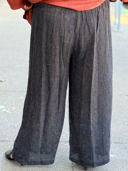 Eileen Fisher Organic Linen Grid Wide Leg Pant- Black/White