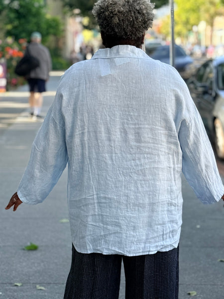 Amorosa Oversized Linen Button Down- Blue