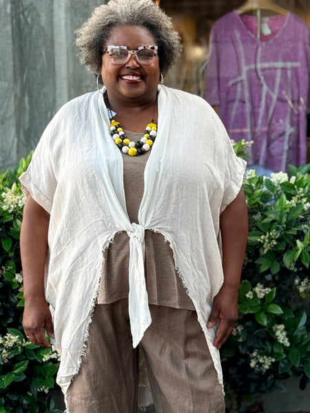 Amorosa Linen Fringe Jacket- Cream
