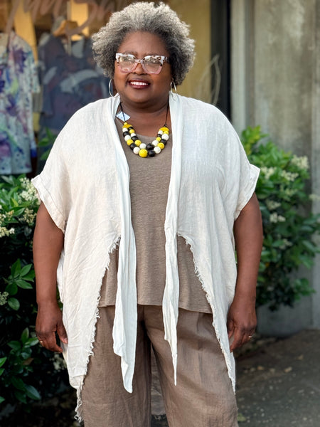 Amorosa Linen Fringe Jacket- Cream