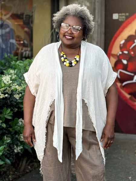 Amorosa Linen Fringe Jacket- Cream