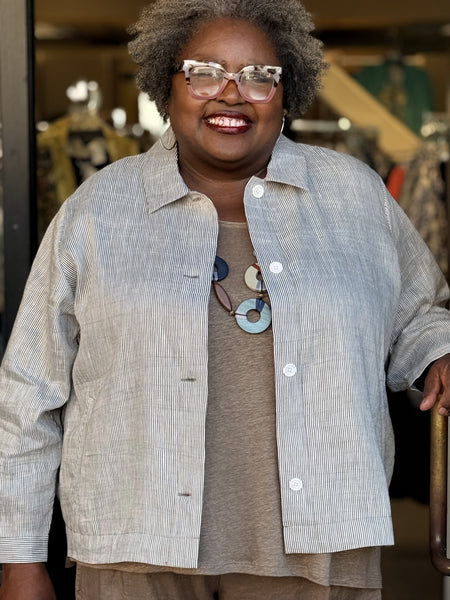 Eileen Fisher Linen Sheen Classic Collar Jacket-Wren