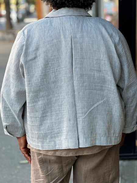 Eileen Fisher Linen Sheen Classic Collar Jacket-Wren