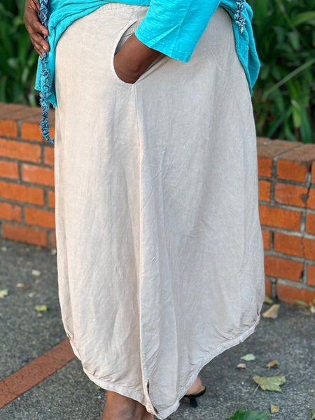 Kleen Linen Shirring Skirt- Walnut