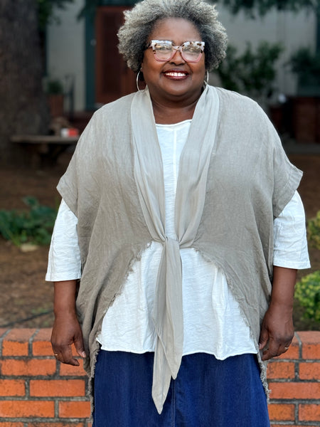 Amorosa Linen Fringe Jacket-Taupe