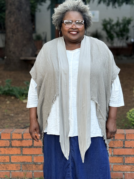Amorosa Linen Fringe Jacket-Taupe