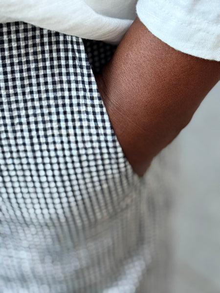 Eileen Fisher B/W Cotton Pucker Check Wide-Leg Pant