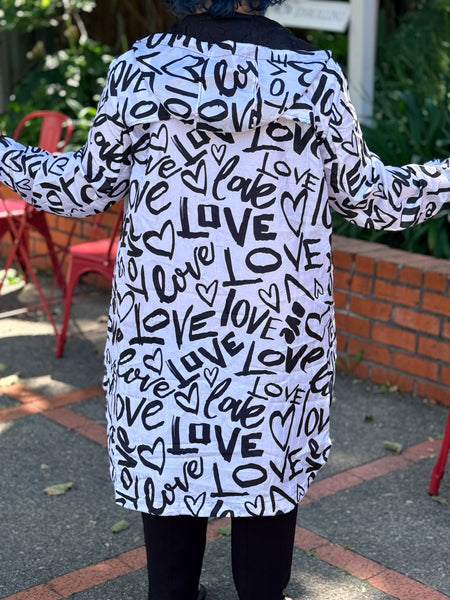 Lindi Travel Love Raincoat- Black and White